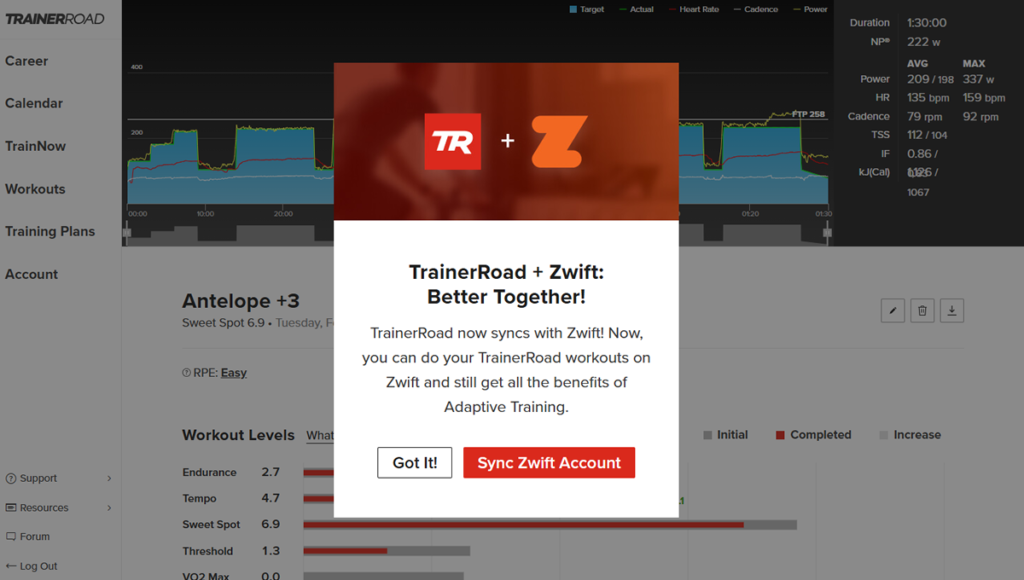 ZWIFTとTrainerRoadが仲良しになりました(ﾟ∀ﾟ)！